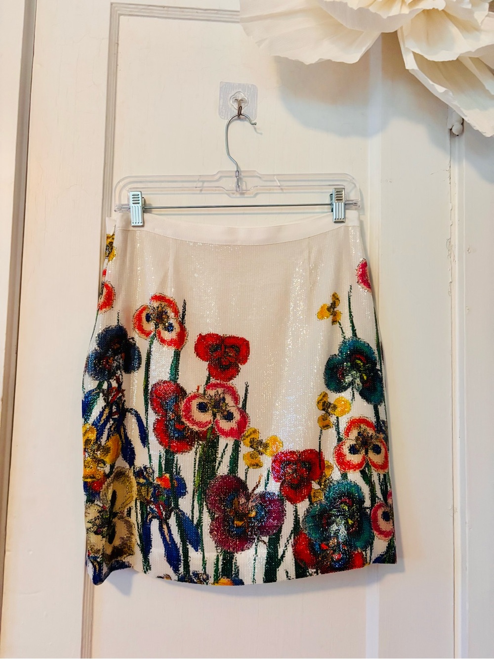 Floral Sequin Ivory Mini Skirt